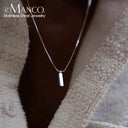 eManco Square Pendant Necklace Simple Fashion White Gold Steel