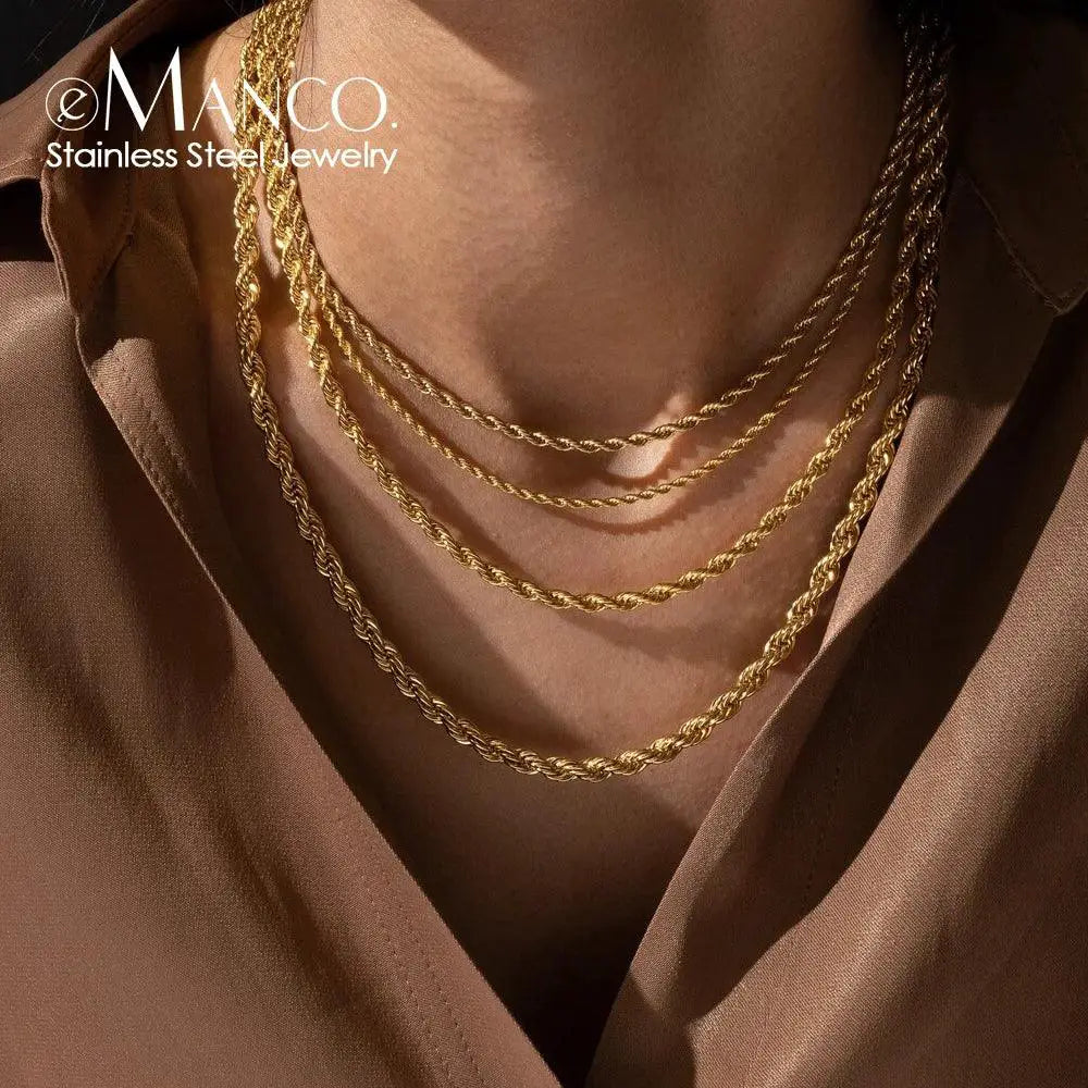 E Manco 316 Rope Chain Necklace Waterproof Gold Jewelry