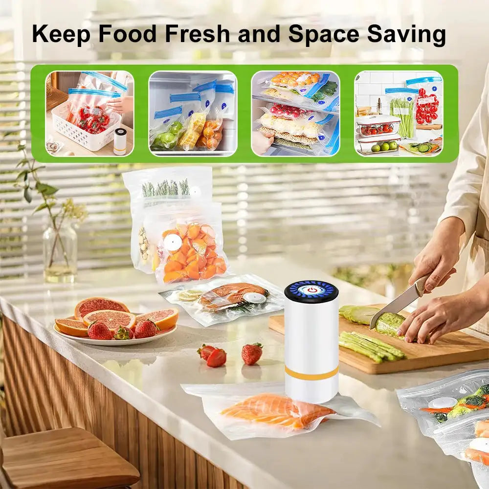 Electric Air Pump Handheld Automatic Air Pump Food Fresh-Keeping Rechargeable Vacuum Sealer with BPA-Free Vacuum Packaging Bag