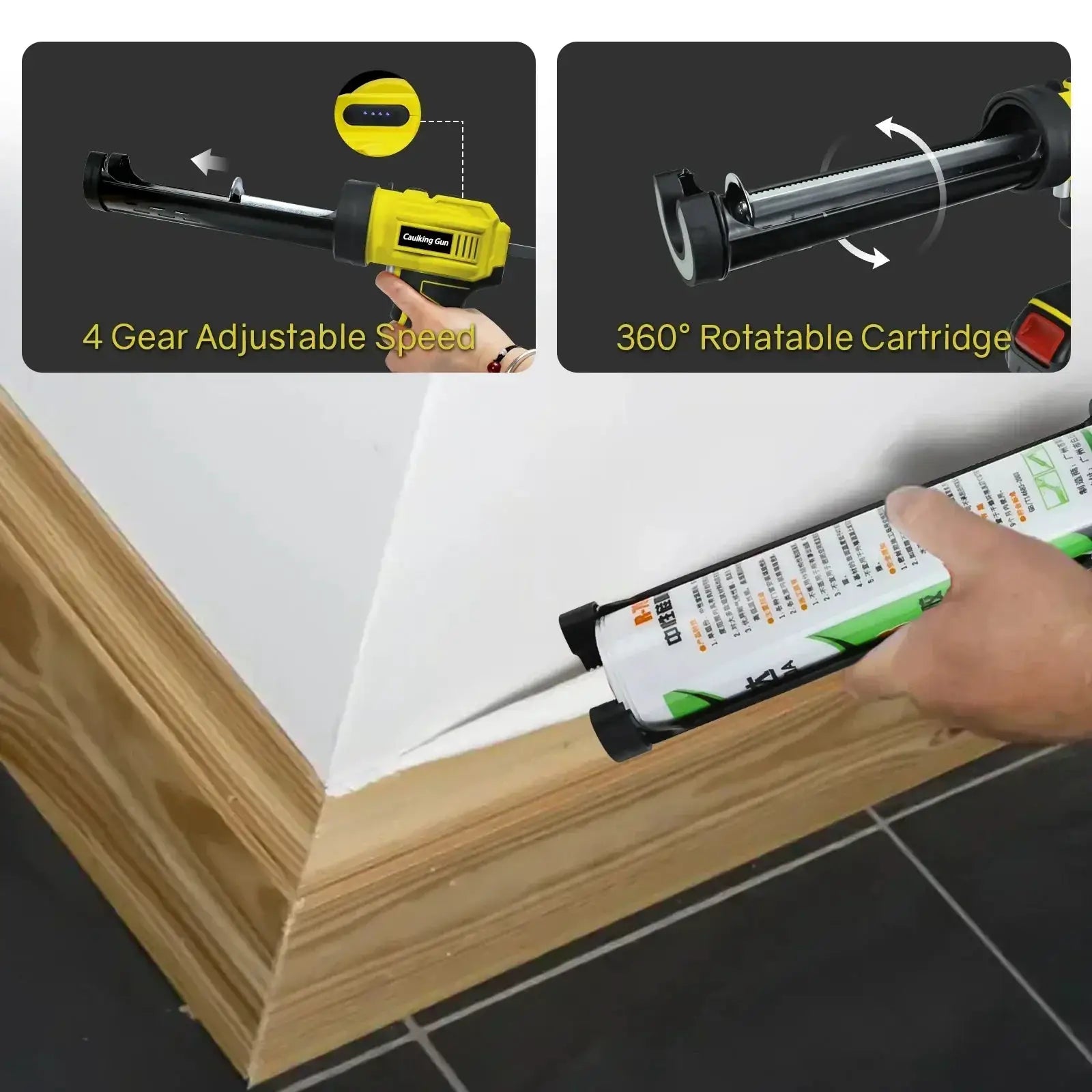 Wireless Electric Caulking Gun Adjustable Speed LED Light