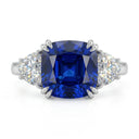 Royal Blue CZ Ring, Sterling , Three Stone Cushion Cut
