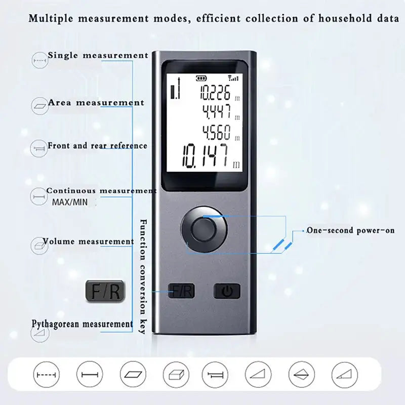 Mini Laser Rangefinder Digital Tape Measure Laser Ruler USB Charge Aluminum Alloy Fuselage Measuring Distance: 30/50/60m
