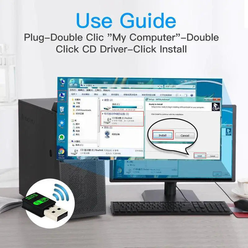 USB WiFi Bluetooth Dongle Dual Band Windows Adapter 600Mbps - OurLum.com