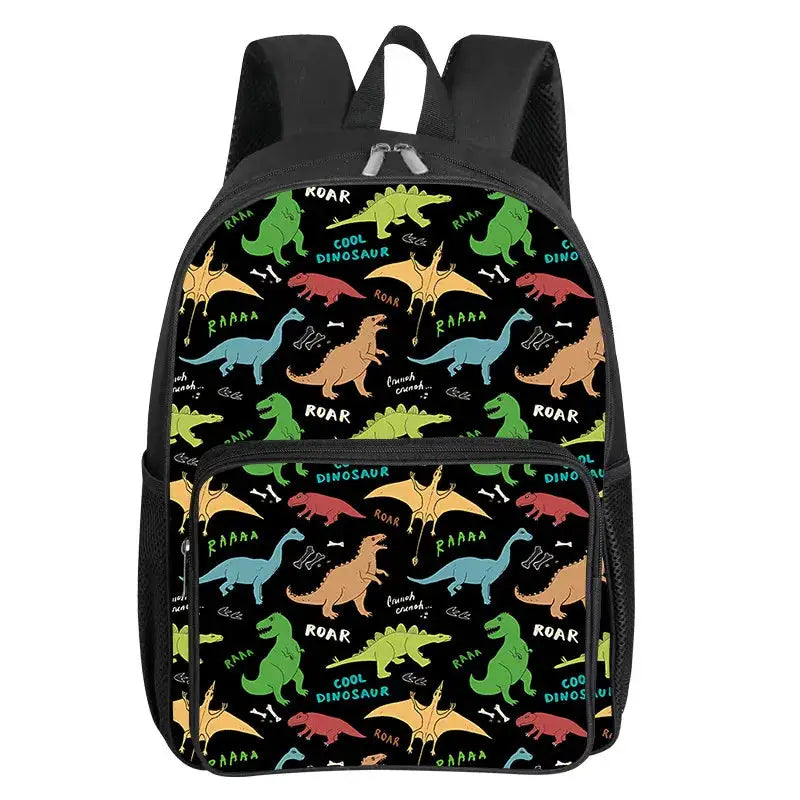 Dinosaur Pattern Square Front Pocket Backpack for Boy and Girls Best Gifts 2D Flat Cartoon SchoolBags for Children