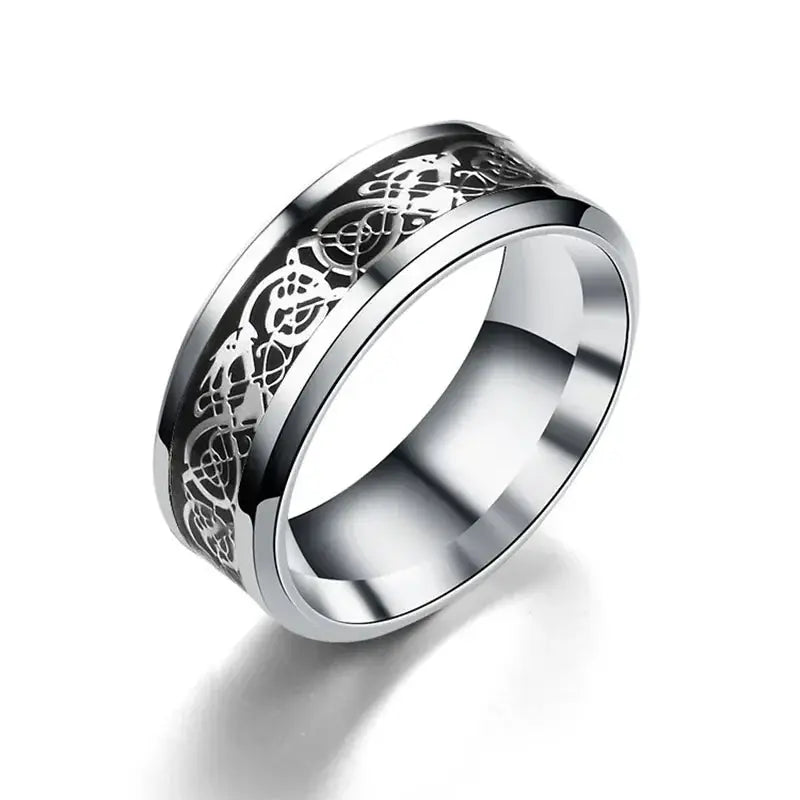 Fashion 8mm Red Beveled Edge Celtic Dragon Ring For Men