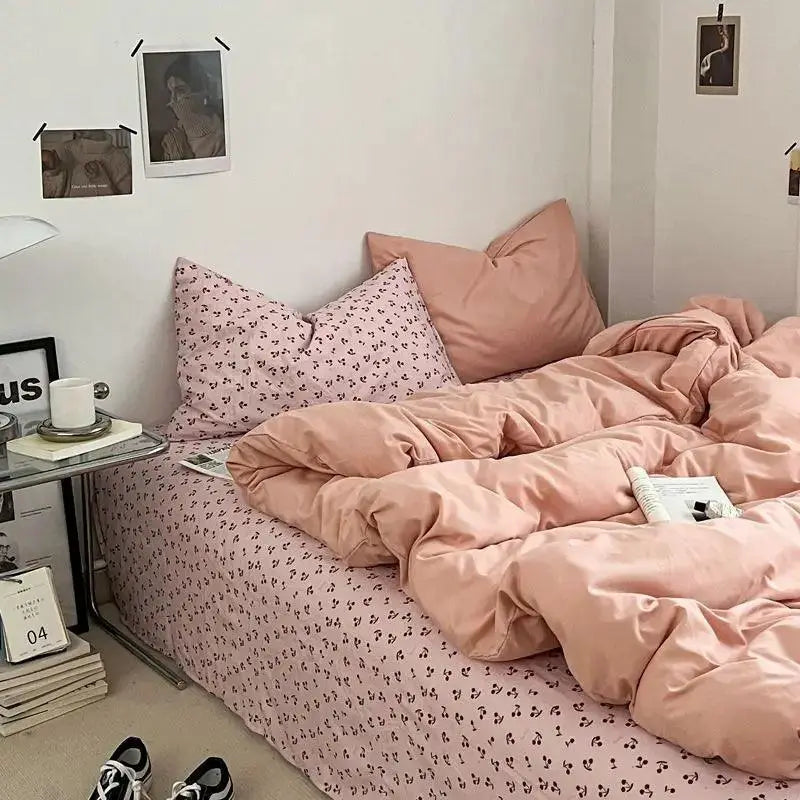 Ins Heart Floral Duvet Cover Set Pillowcases Soft Linens