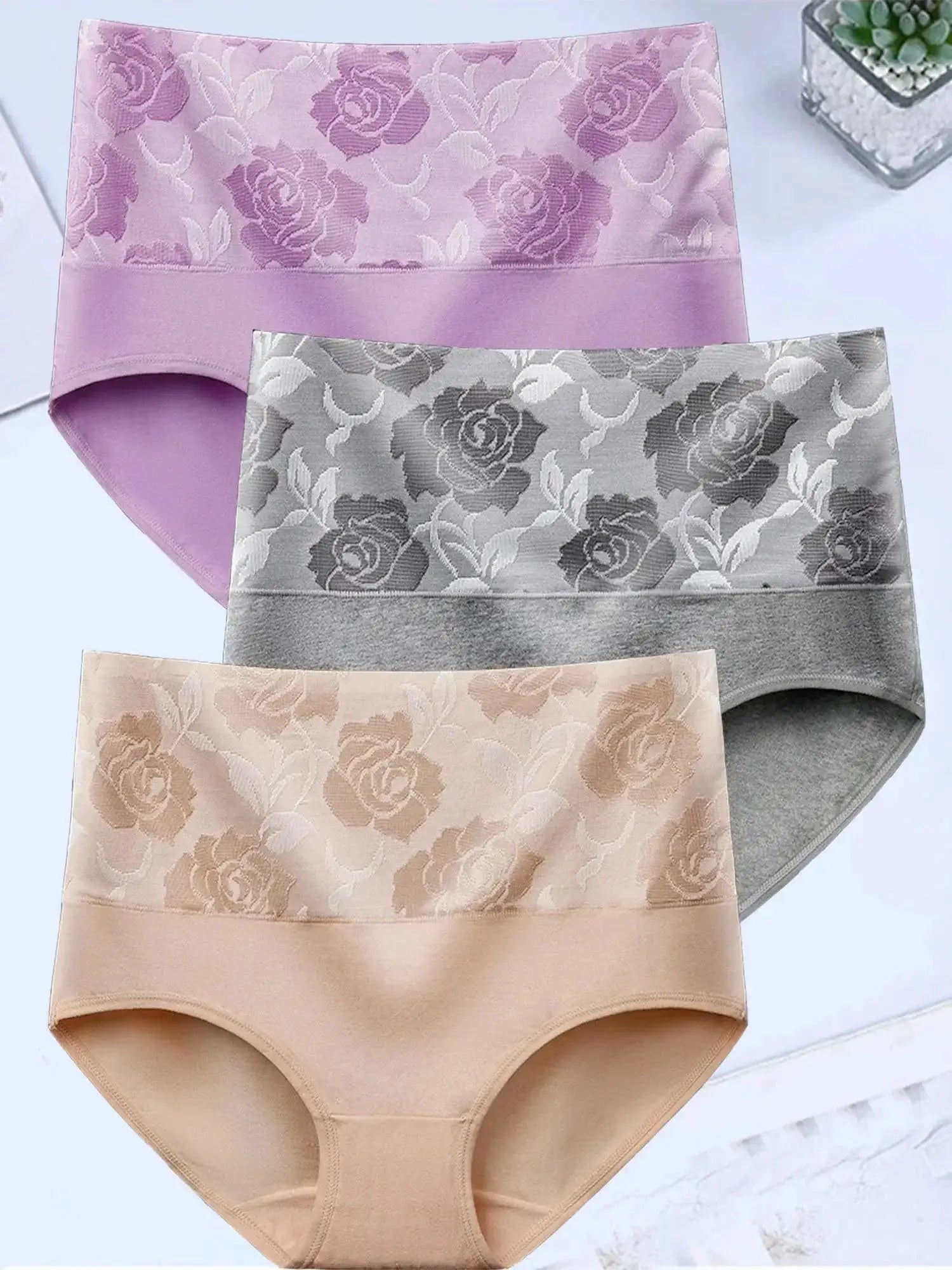 Luxury Cotton Panties Set Floral And Solid High Waist Briefs