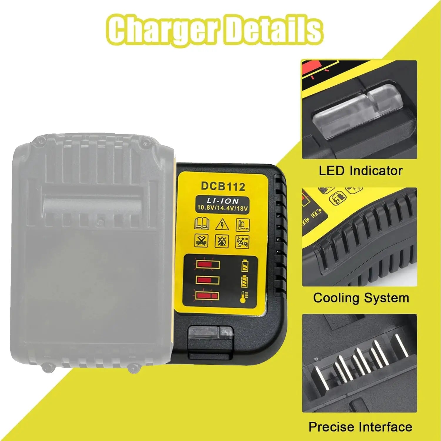 DCB112 Battery Charger For Dewalt 10.8V 12V 14.4V 18V 20V DCB206 DCB205 DCB204 DCB203 DCB120,DCB107 DCB115 DCB105(No battery)
