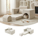 Beige No-Assembly Sofa Bed with Ottoman Pet-Friendly Easy-Clean