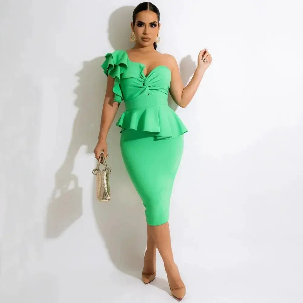 Elegant One Shoulder Peplum Dress for Versatile Occasions