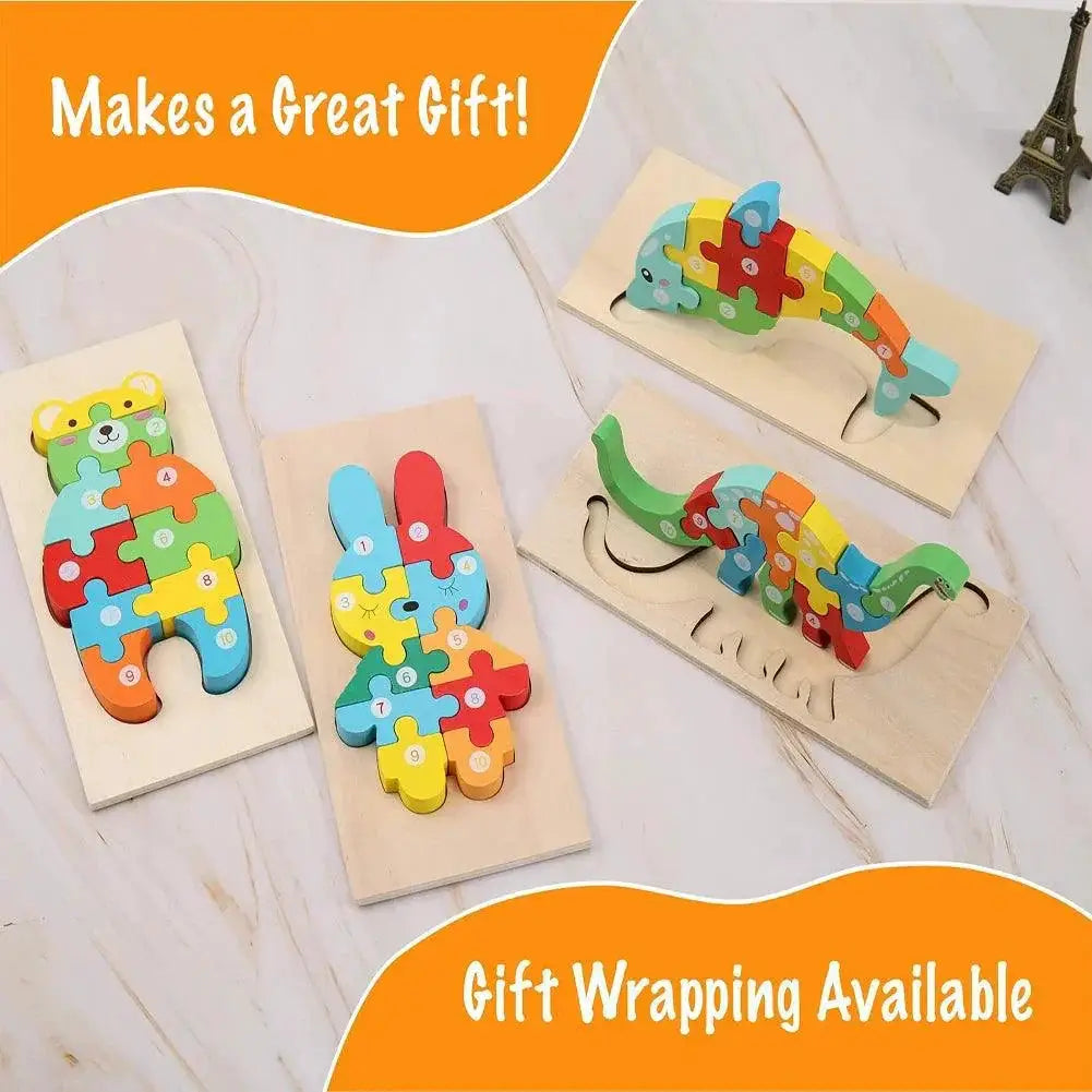 Wooden Puzzle For Kids Educational Cartoon Animals Game Set