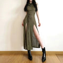 Goth Cyber Hooded Midi Dress for Women
