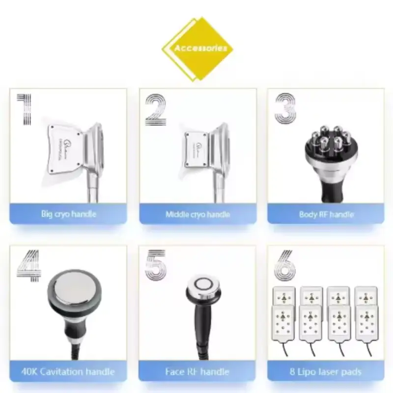 Slimming Machine 6-in-1 Fat Freezing RF Cavitation Lipo Pads Body Sculpting for Abdomen Thighs Arms Portable Touch Screen
