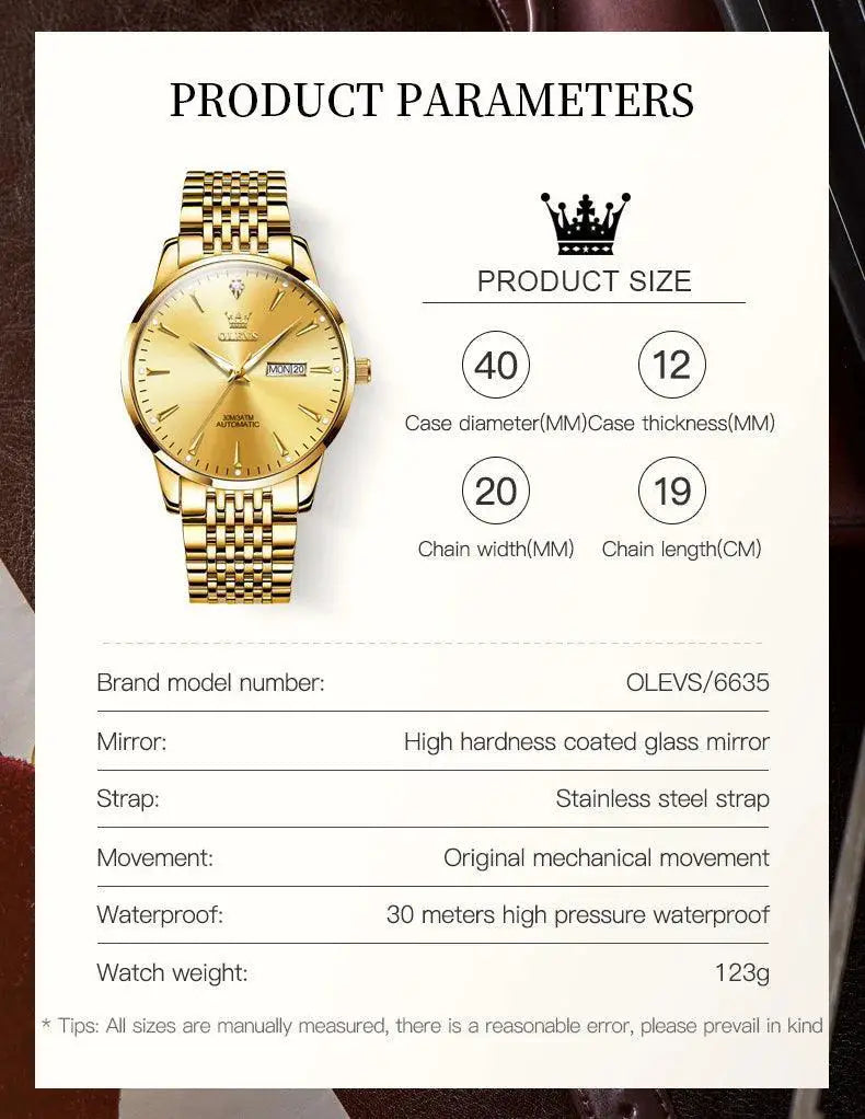 OLEVS Luxury Waterproof Mechanical Watch Stainless Steel