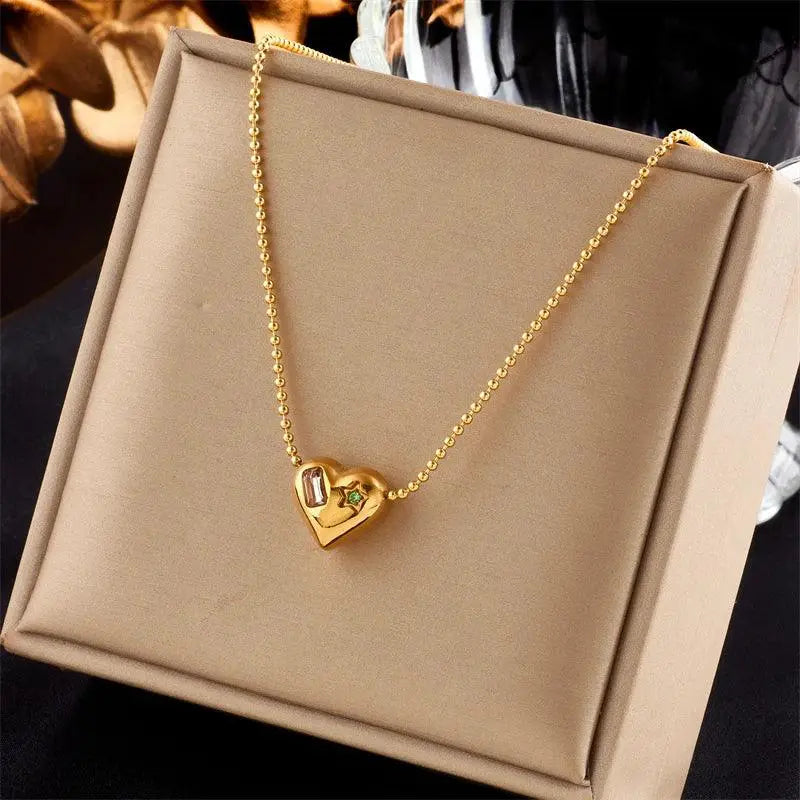 XIYANIKE 316L Stainless Steel Gold Color Love Heart Necklace