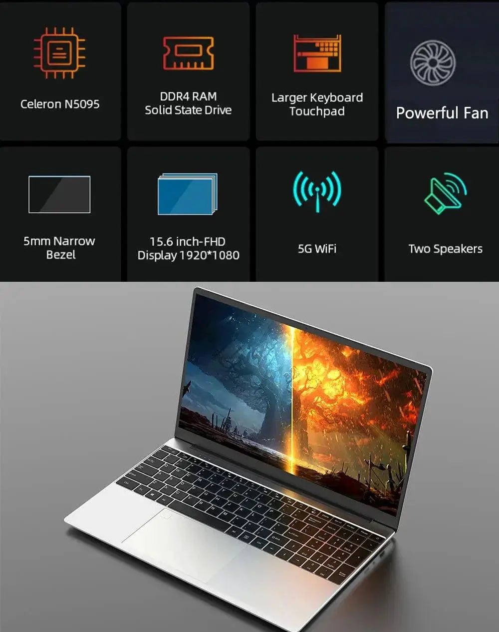 Byone Gaming Laptop Intel Celeron N5095 High Quality Display