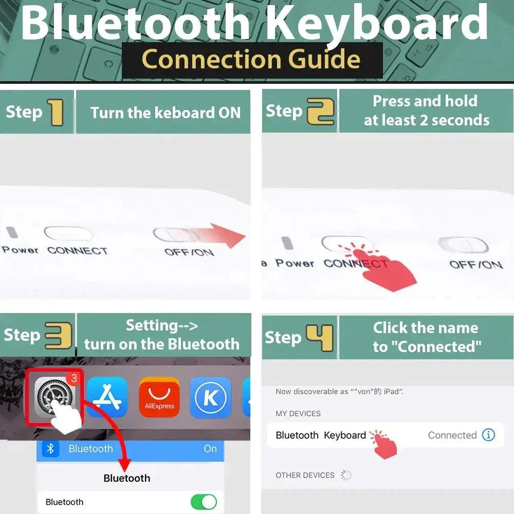 Portable Bluetooth Keyboard for iPad iPhone Tablets