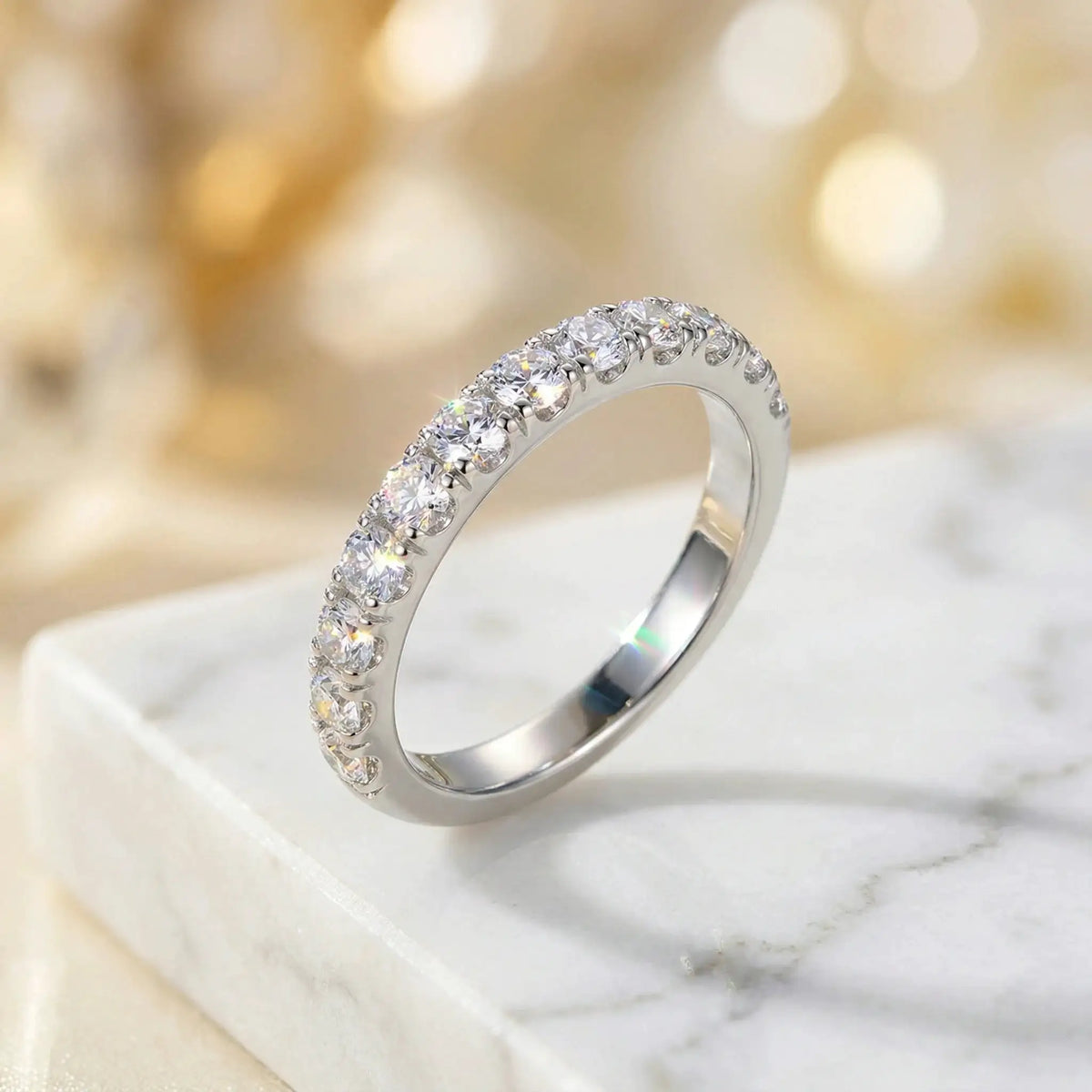 Moissanite Ring, 925 Sterling Silver, D Color VVS1, Single Row Pave, Unisex Stackable, Couple Ring, With Certificate
