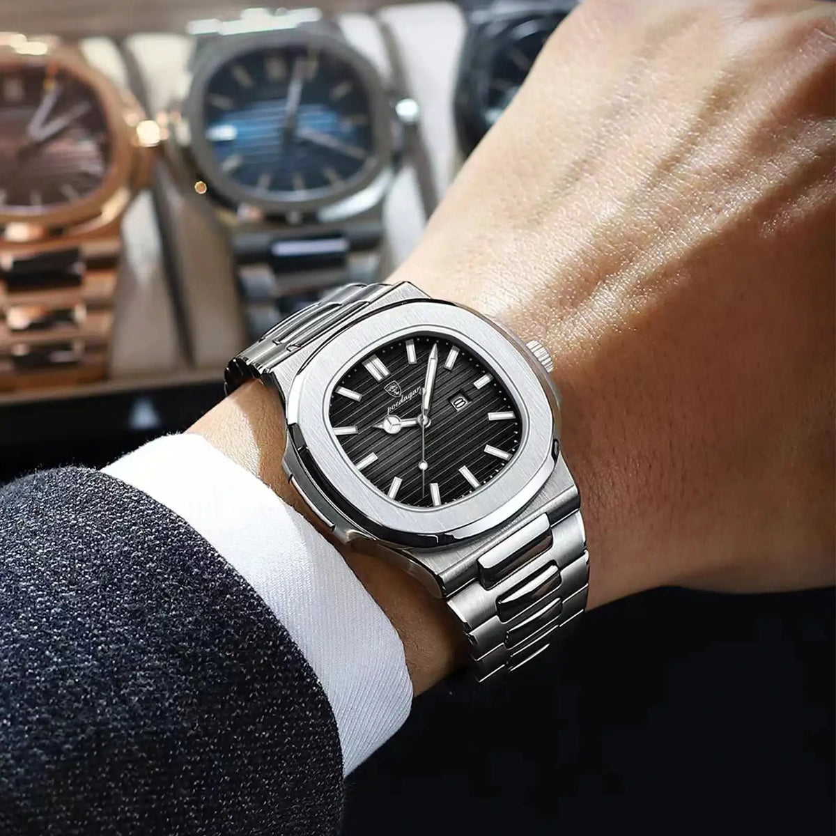 Square Stainless Steel Men Quartz Watch