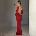 Hugcitar Backless Long Sleeve Bodycon Maxi Dress Solid Prom Party Y2K Night Glow