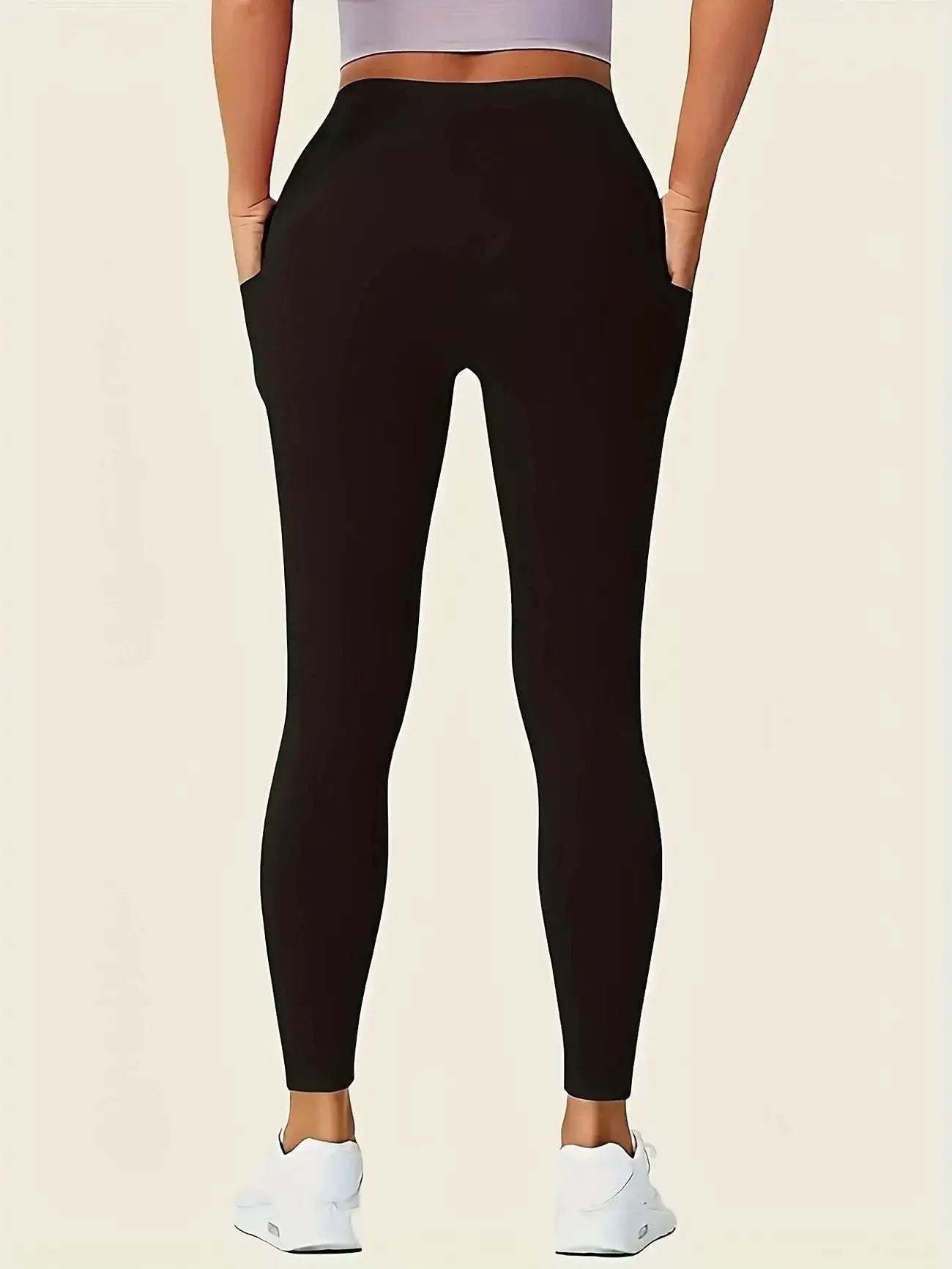 Women's High-Waisted Yoga Leggings with Pockets - Ultra-Stretch Slimming Workout Pants, All-Season Black Athletic Wear for Gym,