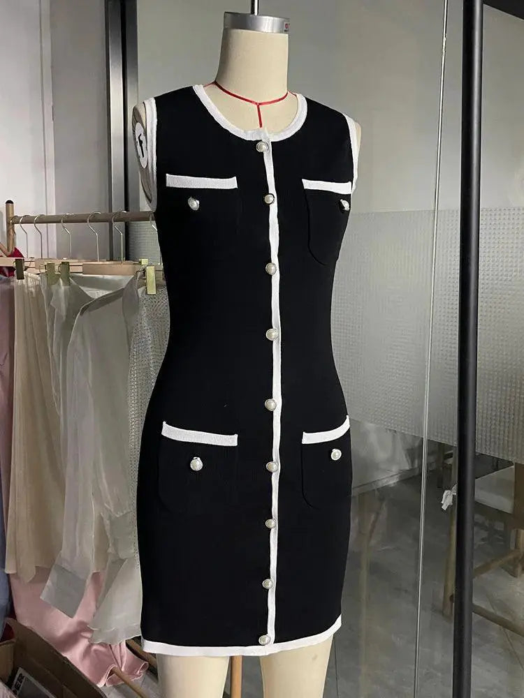 Patchwork A Line Mini Dress Chic Knitwear Cardigan Style