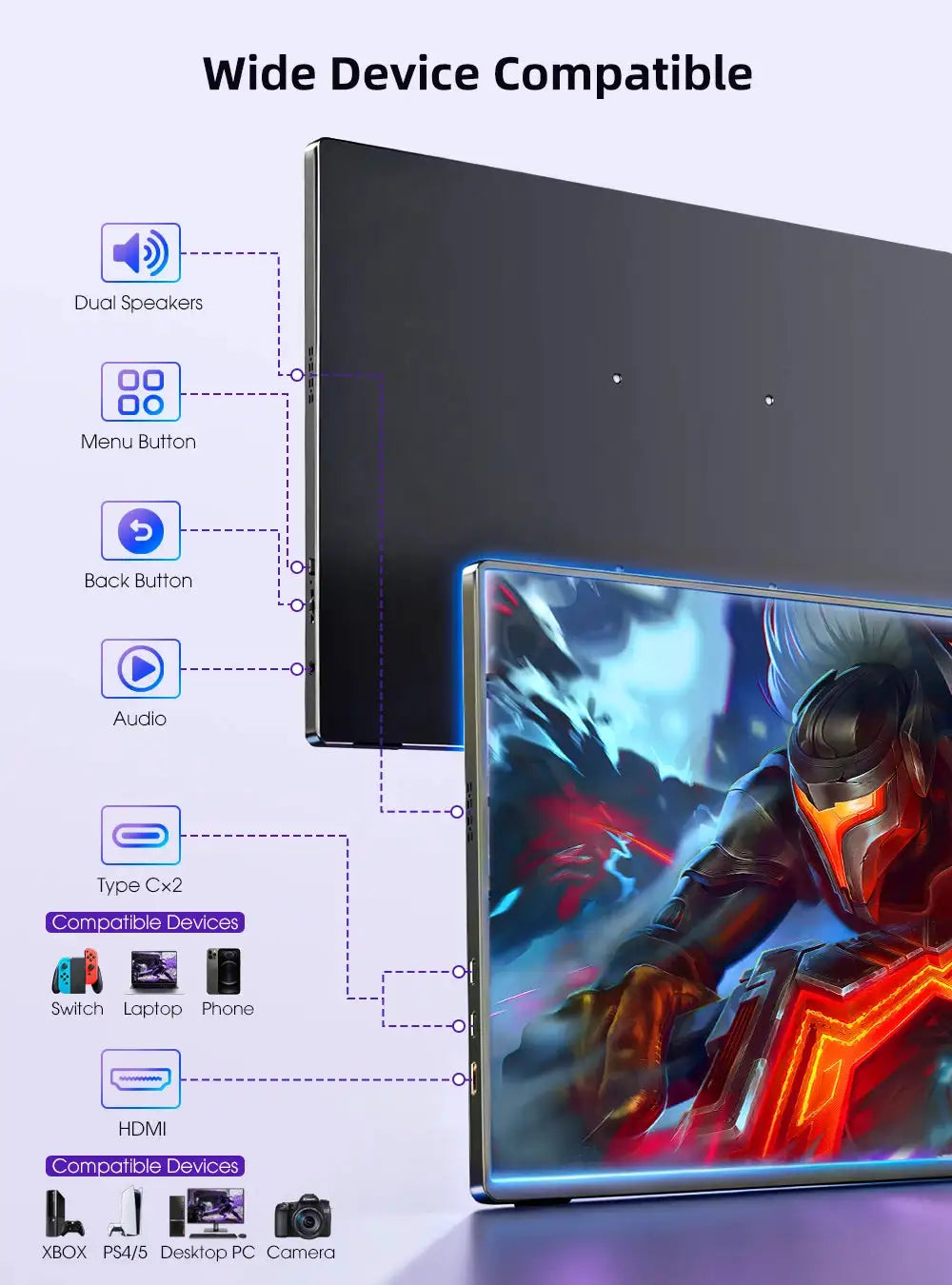 UPERFECT 16" 2K Portable Monitor 2560*1600 16:10 100%sRGB 500Cd/m² 120Hz Gaming Display For Xbox PS5 Switch Laptop Mac Phone