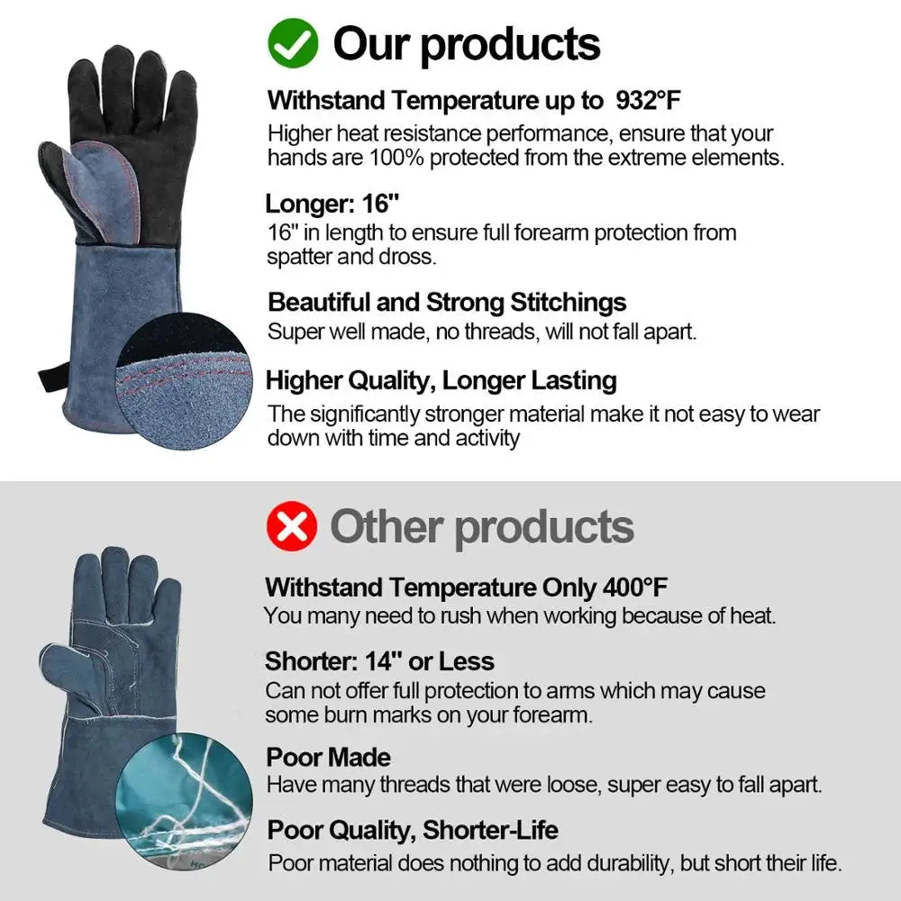 Long-Cuff Leather Welding Work Gloves — product view 4