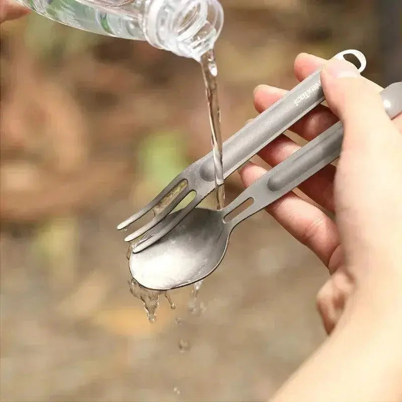 Lightweight Titanium Camping Spoon And Fork Set With Case