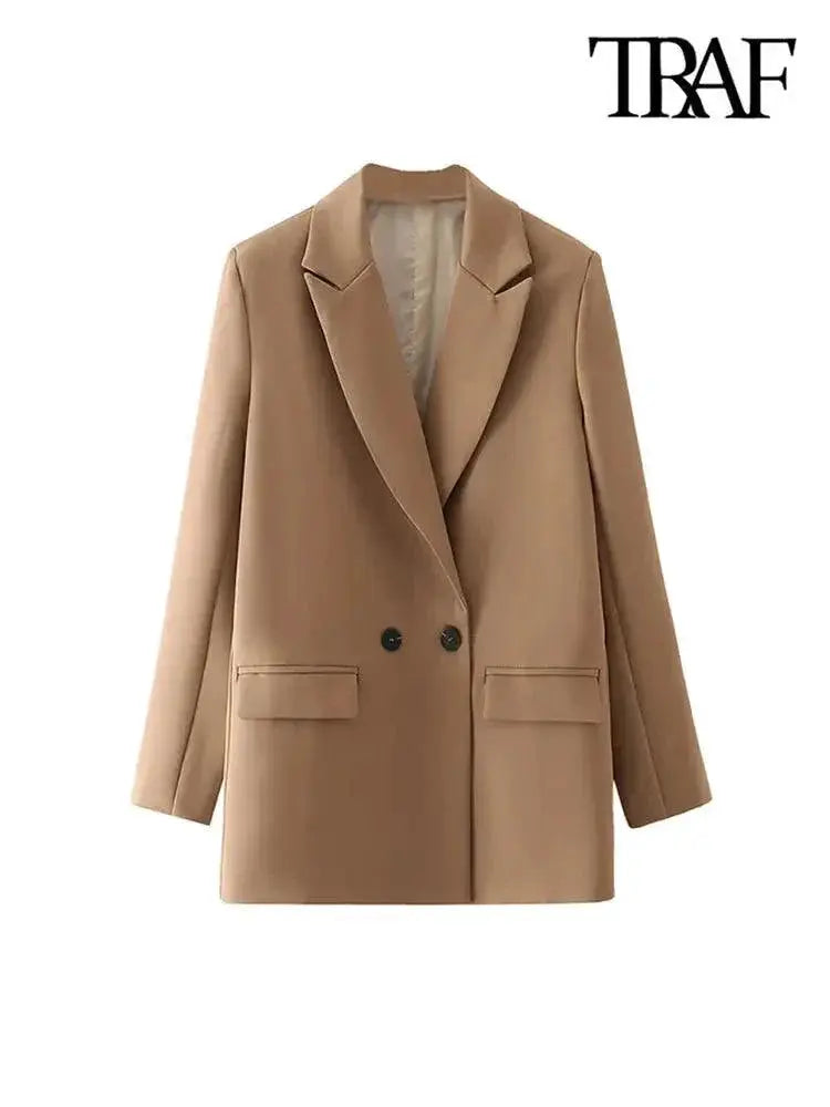 Vintage Double Breasted Blazer For Office Elegance Traf