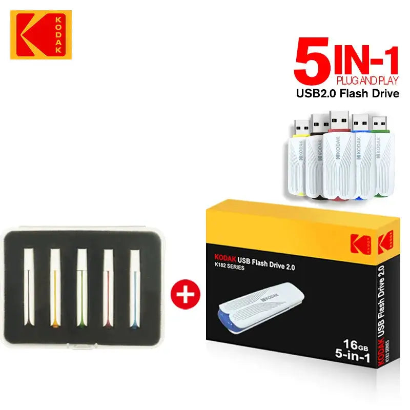 5 Colors /lot Kodak USB 2.0 Flash Drive 16GB High Speed U Disk All-in-One Portable Storage with Multi-Device Support