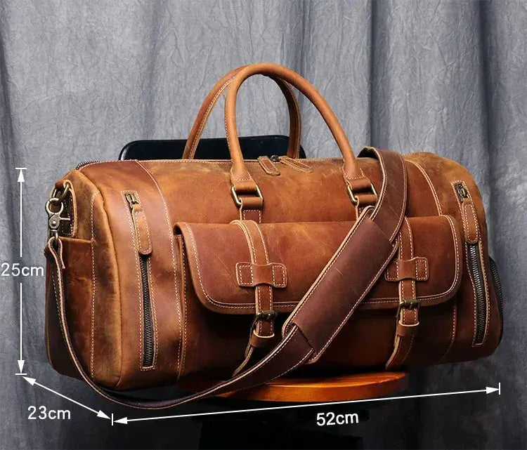 Premium Vintage Crazy Horse Leather Travel Bag Large Tote