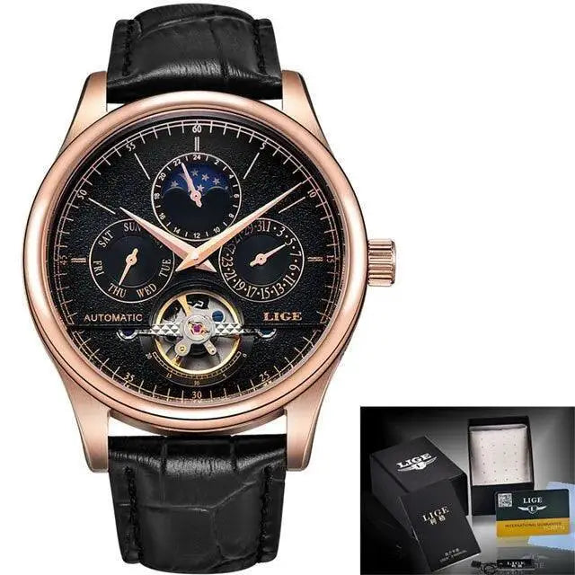 LIGE Tourbillon Watch Automatic Movement Timepiece