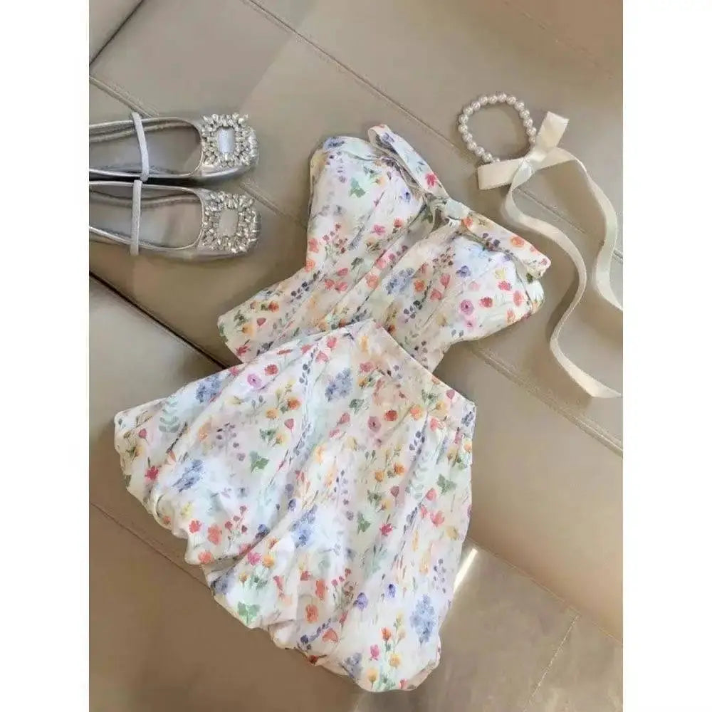 Sweet Princess Dress Woman French Lace Sim Fairy Dress Harajuku Gyaru Elegant Chic Ball Gown Summer Kawaii 90s Sexy Fashion