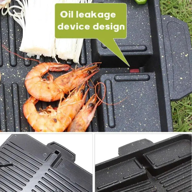 Portable Nonstick BBQ Grill Pan For Korean Barbecue 32x26cm