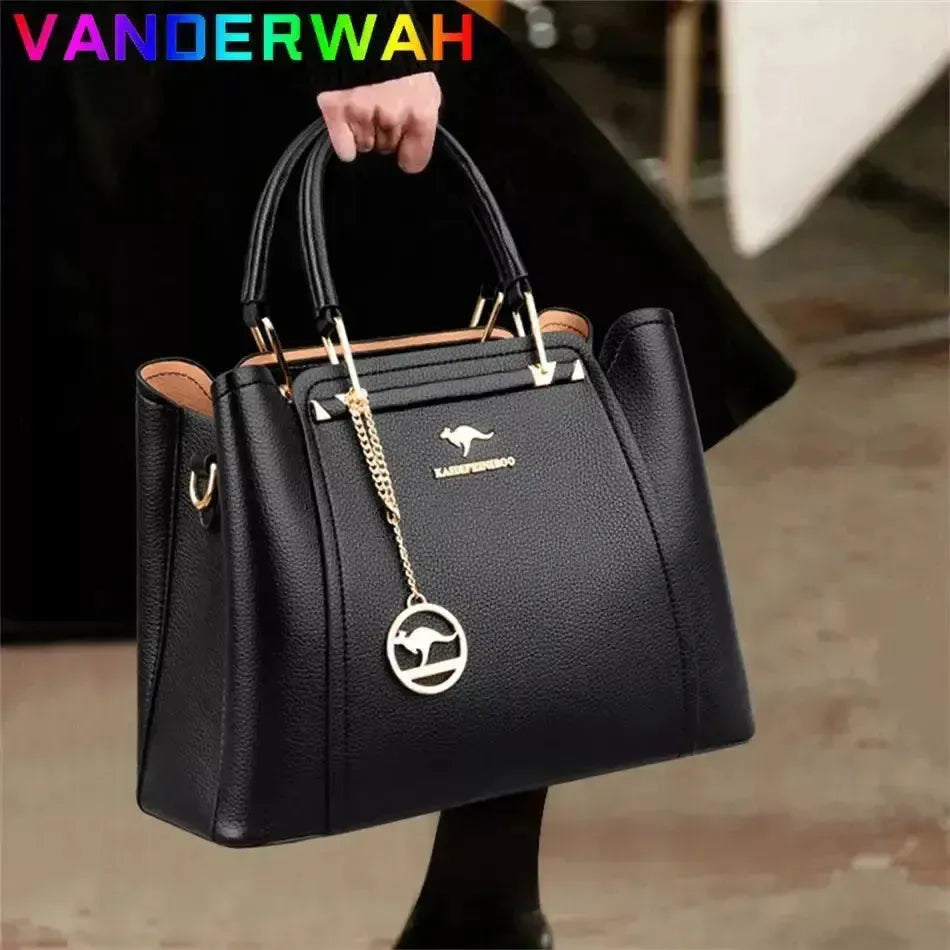 Luxe Leather Kangaroo Pendant Designer Handbag Elegant