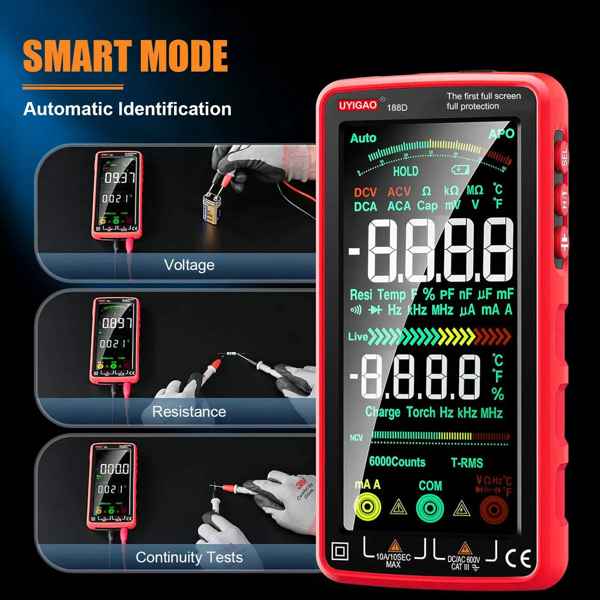 USB Rechargeable Smart Digital Multimeter True RMS 6000 Counts Full Screen NCV AC/DC Voltage Current Resistance Capacitance DIY