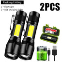 Mini Cob Flashlight - Rechargeable Pocket Torch