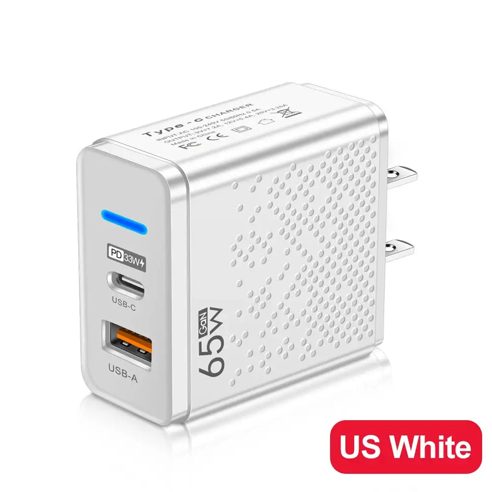 65W GaN USB C Charger 2 Ports Fast Charging EU/US/UK/KR Plug Wall Charger For iPhone Samsung Xiaomi Huawei Phone Charger Adapter