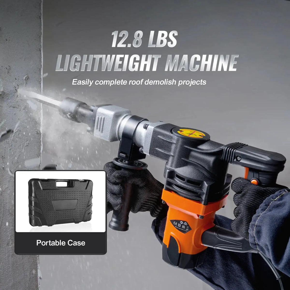 SucceBuy 1400W Demolition Jack Hammer Electric Jackhammer Heavy Duty 2900 BPM Concrete Breaker 2pcs Chisels Bits Chipping