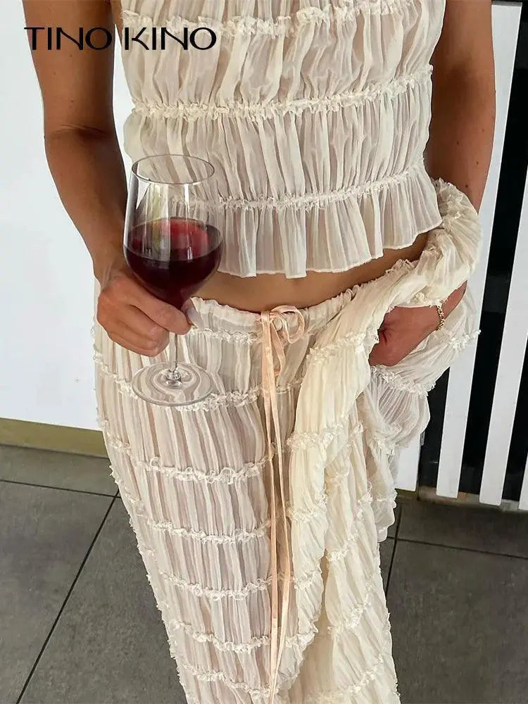 Bold Lace Up Maxi Skirt Suit Backless Sling Top Ensemble