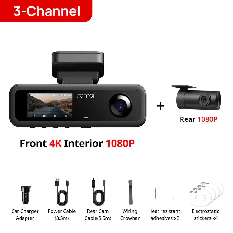 70Mai 4K T800E 3-in-1 Dash Cam Front Rear Interior F/1.55 Night Vision Supercapacitor Gps Voice Control Car Dvr 70Mai T800E