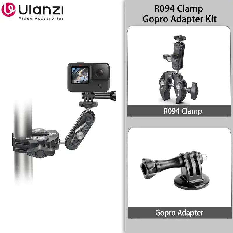 Ulanzi R094 Metal Super Clamp with Double Ball Head Magic Arm Clamp with 1/4" 3/8" Hole for DSLR Camera Monitor Light Mic Mount