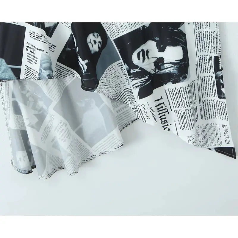 YENKYE New Women Newspaper Letter Print Irregular Hem Sling Dresses Fashion Backless Thin Straps With Chain Summer Sexy Dress