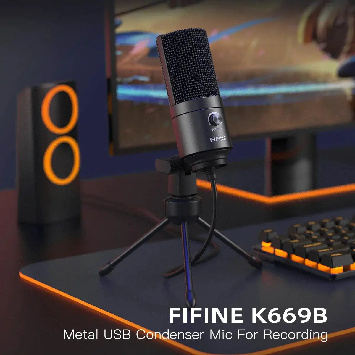 USB Condenser Microphone With Gain Knob K669 For Streamers