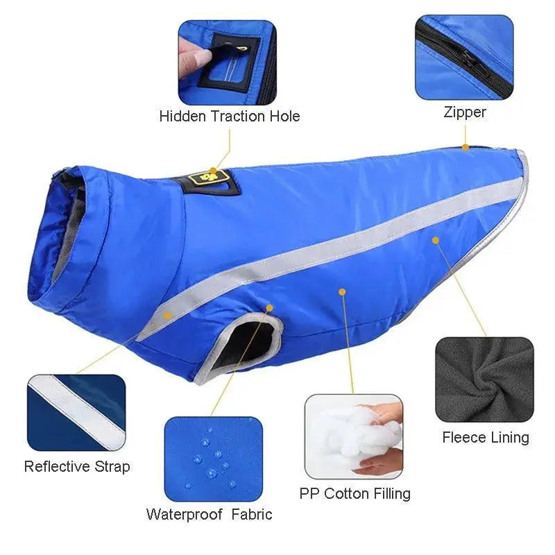 Reflective Waterproof Dog Jacket for Big Dogs Winter Warmth