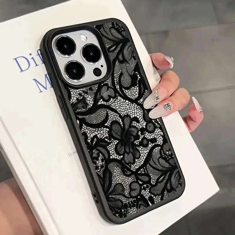 Black Lace Pattern Phone Case For iPhone 17 18 Pro Max 16 15 14 Plus 13 12 11 Pro Max 16E Air X XR XS Max Shockproof Soft Cover
