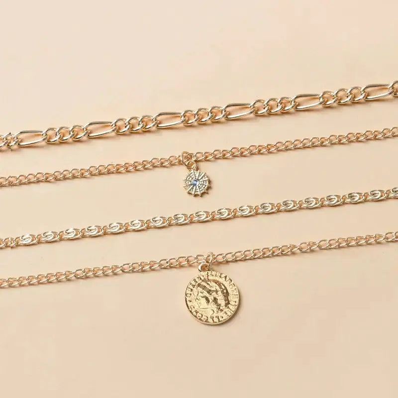 Vintage 18K Gold Pendant Layered Necklace Set For Her