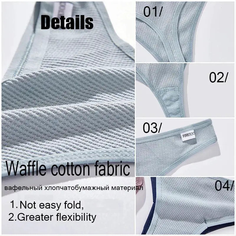 Cozy Waffle Cotton Panties V Waist G String Bundle 6 Pieces