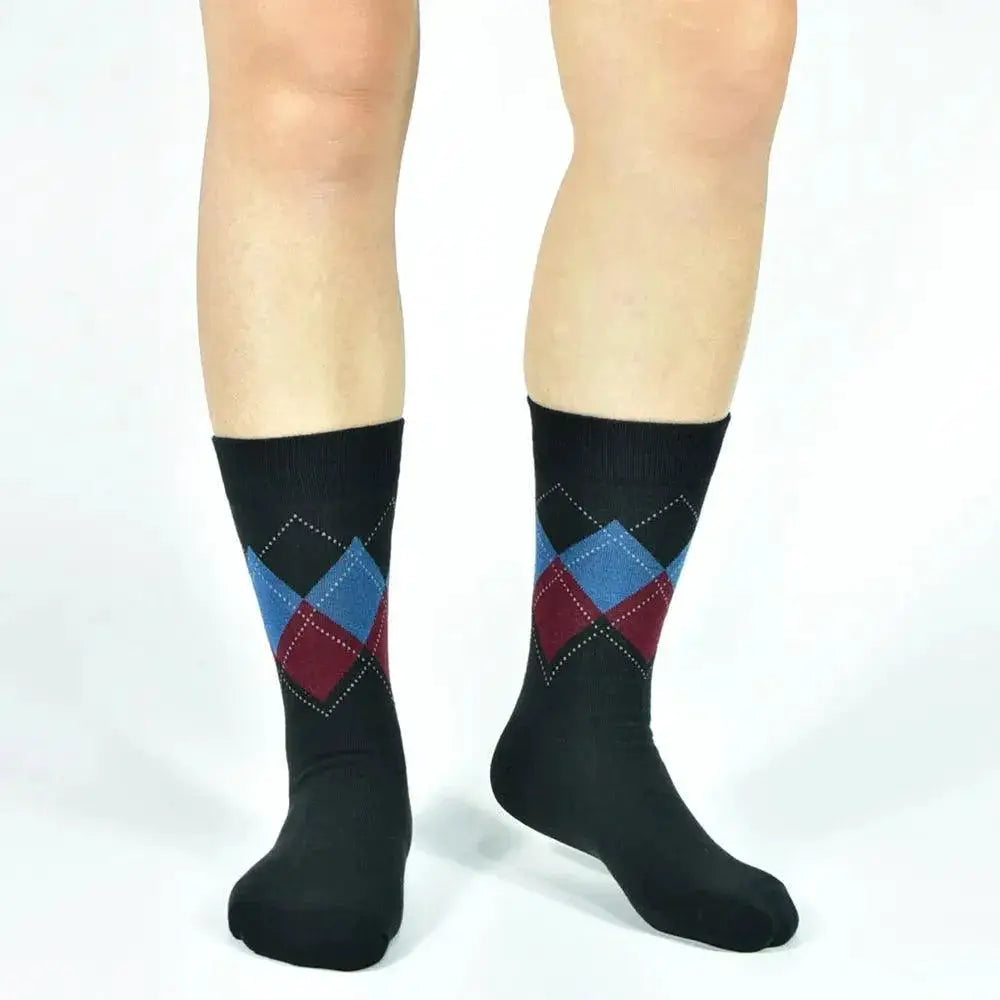 Mens Black Argyle Crew Socks 5 Pack Comfortable Everyday